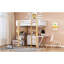 Élégant lit mezzanine simple blanc avec tiroirs de rangement et bureau d'ordinateur pliable pour chambres d'étudiant-118082583