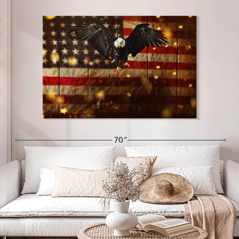 Brampt US Flag With Flying Bald Eagle, 34" H x 51" W