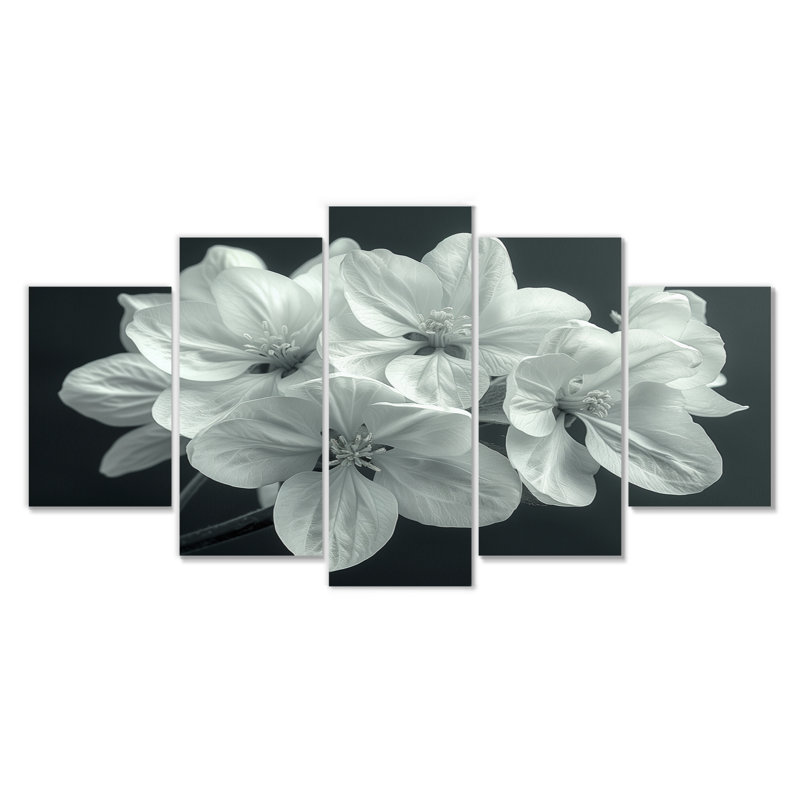 Blanc, noir, élégant, simplicité, fleur de pommier - ensemble de décoration murale