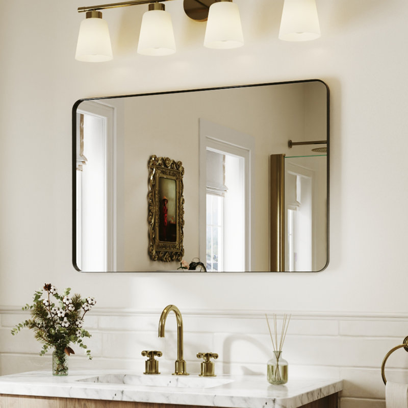 Miroir de salle de bain rectangulaire noir avec cadre en aluminium noir, 36 po x 30 po