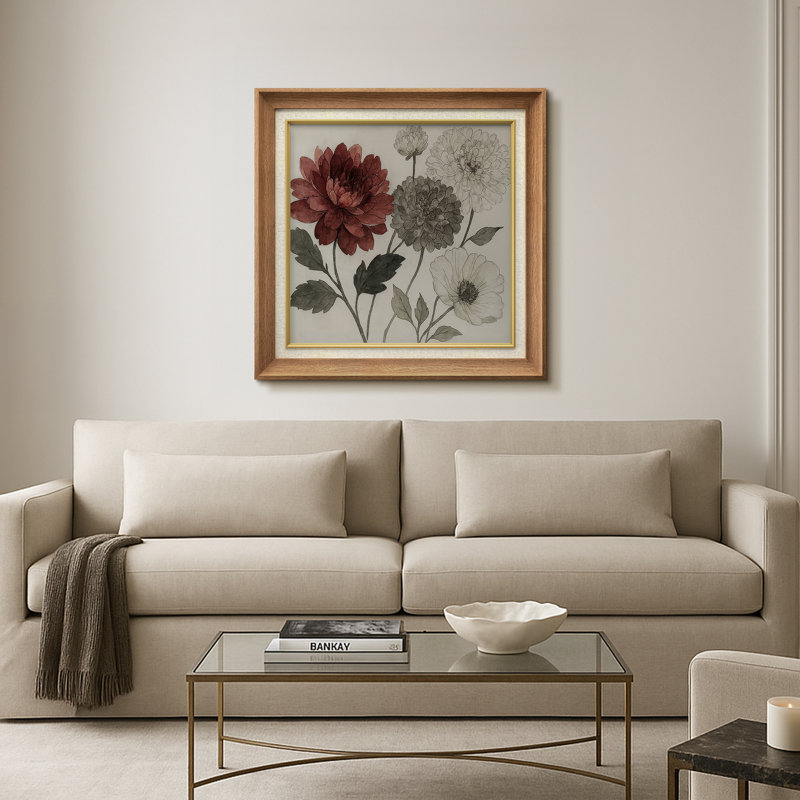 Arrangement floral rouge et multicolore - impression sur papier encadrée, H 26 po x l 26 po x P 1,5 po