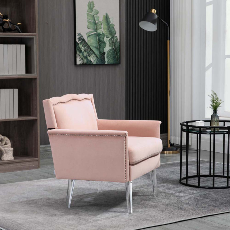 Fauteuil rembourré Hardt, Velours rose