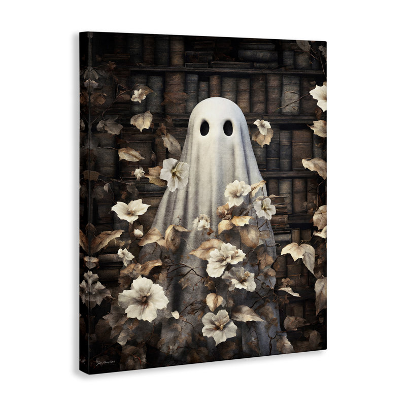 Art mural sur toile Bookish Ghost & Flowers, design par Jo Moulton, H 48 po x l 36 po