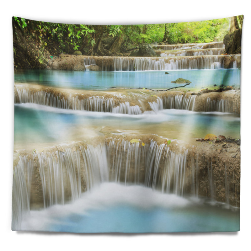 Photographie blue erawan cascade paysage tapisserie, H 50 po x l 60 po