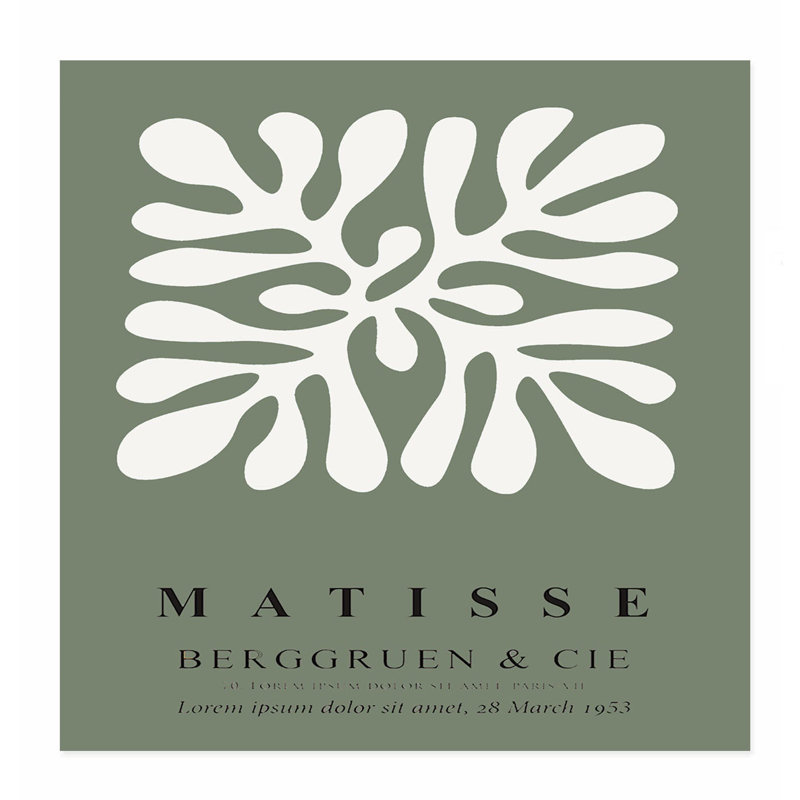 Abstrait vert sauge matisse abstraite, reproduction d'art bohémienne sans cadre, H 16 po x l 16 po