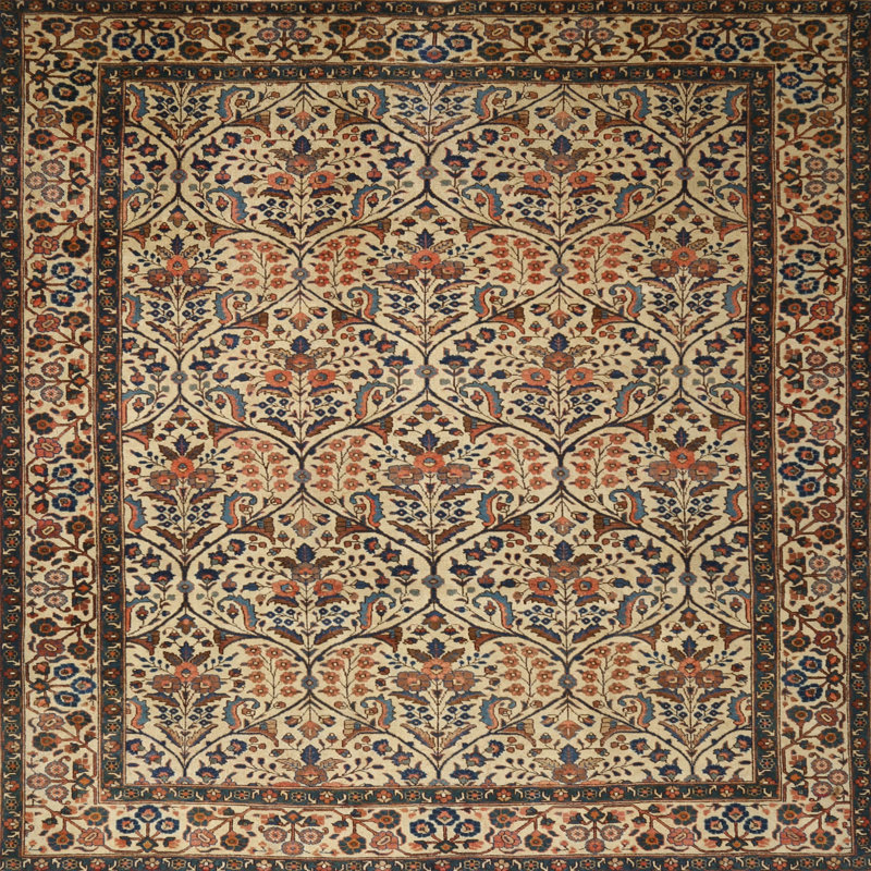 Tapis traditionnel beige / crème / brun, Rond 5 pi