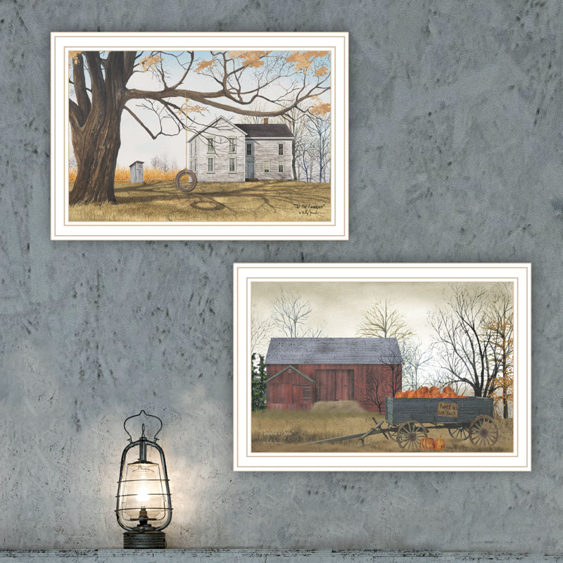 Reproduction d'art mural pour maison de campagne, grange et citrouille 2 pièces 2 pièces, Blanc