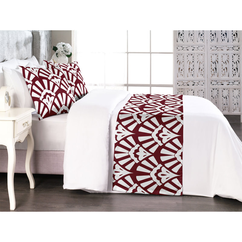 Ensemble de chemin de lit Ambesonne Art Deco Lady Fan Motif abstrait marron et blanc, Très grand