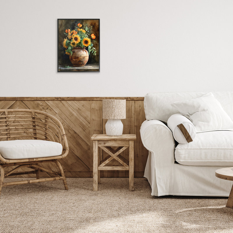 Estampe numérique tournesol rustique, design par Franklyn Gregory, 14 x 11, Midnight Black Giclee Framed