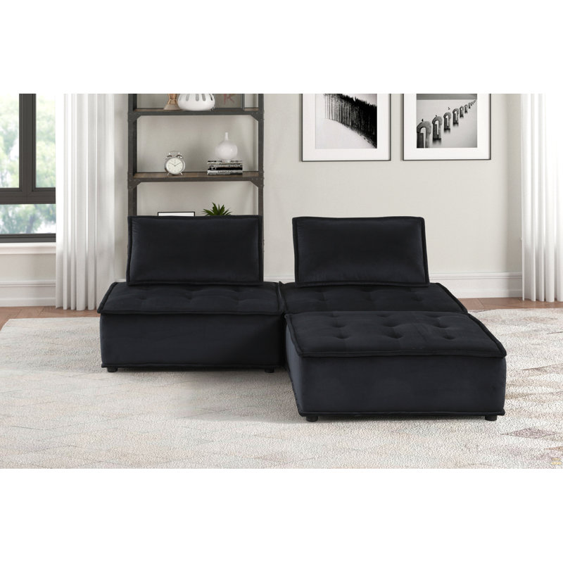Canapé modulaire en velours noir 3 pièces Anna