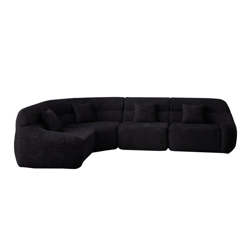 Canapé modulaire incurvé modulaire avec coussins 123,2 po Boneless, Chenille noir