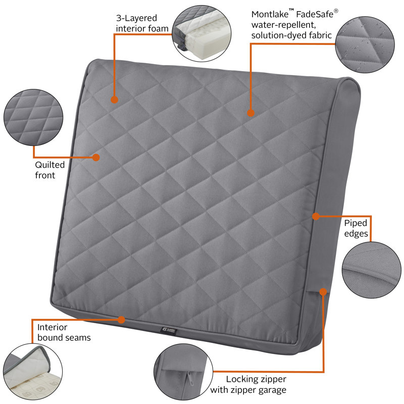 Ayvion Water-Resistant Patio Quilted Lounge Cushion, 4" H x 21" W x 20" D, Gray