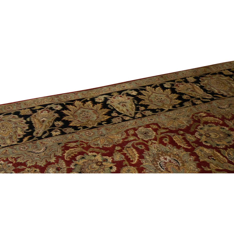 Tapis oriental rouge / noir / doré en laine noué à la main 8 pi x 10 pi 1 po