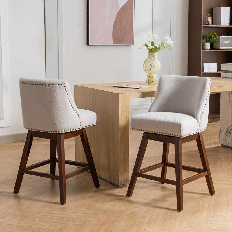 Ensemble de 2 tabourets pivotants à hauteur de comptoir, tabouret de bar rembourré de 26 po de hauteur, Beige