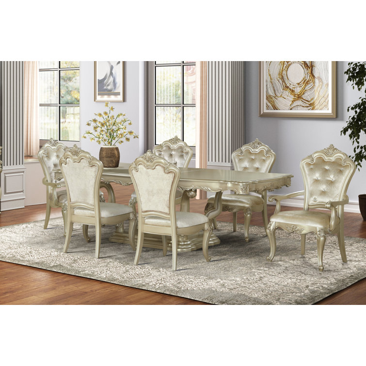 Monique 7-Piece Extendable Solid Wood Dining Set in Champagne