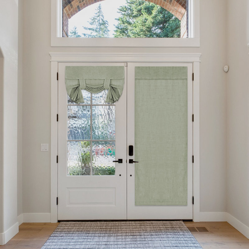Natural Linen Blended Door Curtain - Semi Sheer French Door Curtain Light Filtering Tricia Window Door Curtain for Patio Door Tie Up Shade,2 Panel