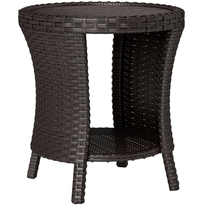 18" Wicker Outdoor Coffee Table, 2-Tier Patio Side Table, Brown, Brown, Brown