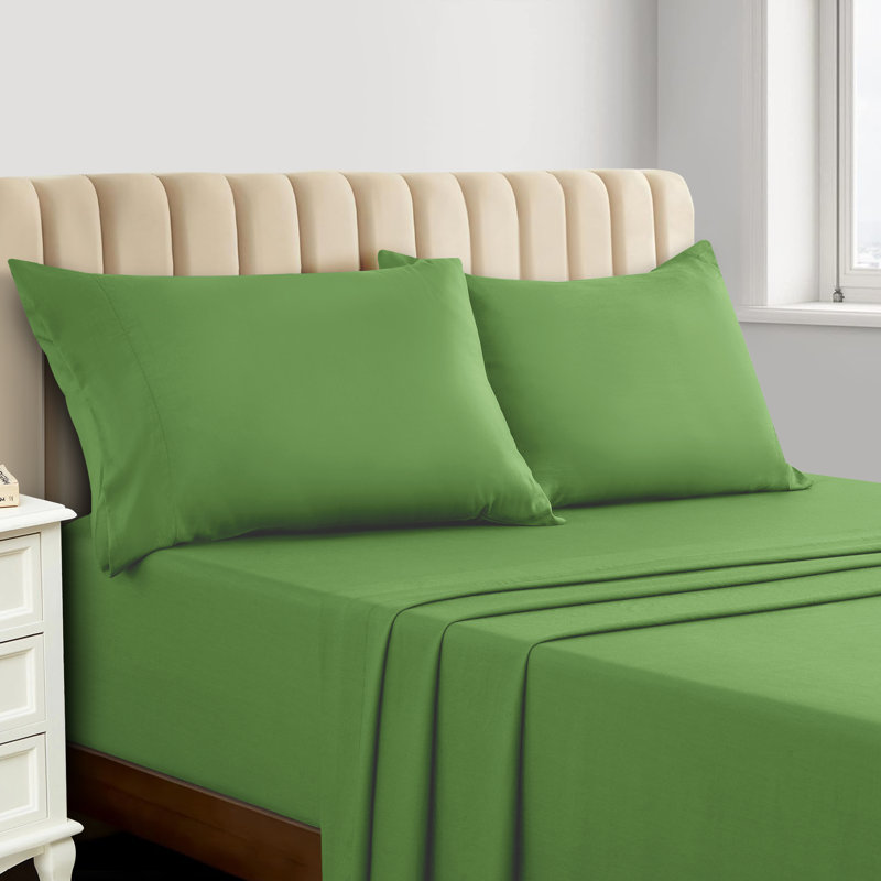 Luxury 4 Piece Solid Sheets Soft Rayon From Bamboo Blend Bedding Sheet Set, Full, Sage