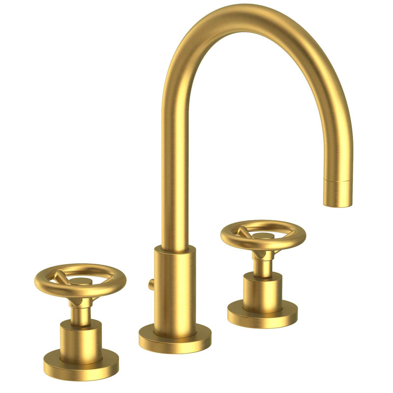 Slater Widespread Bathroom Faucet with Drain Assembly, Satin Brass