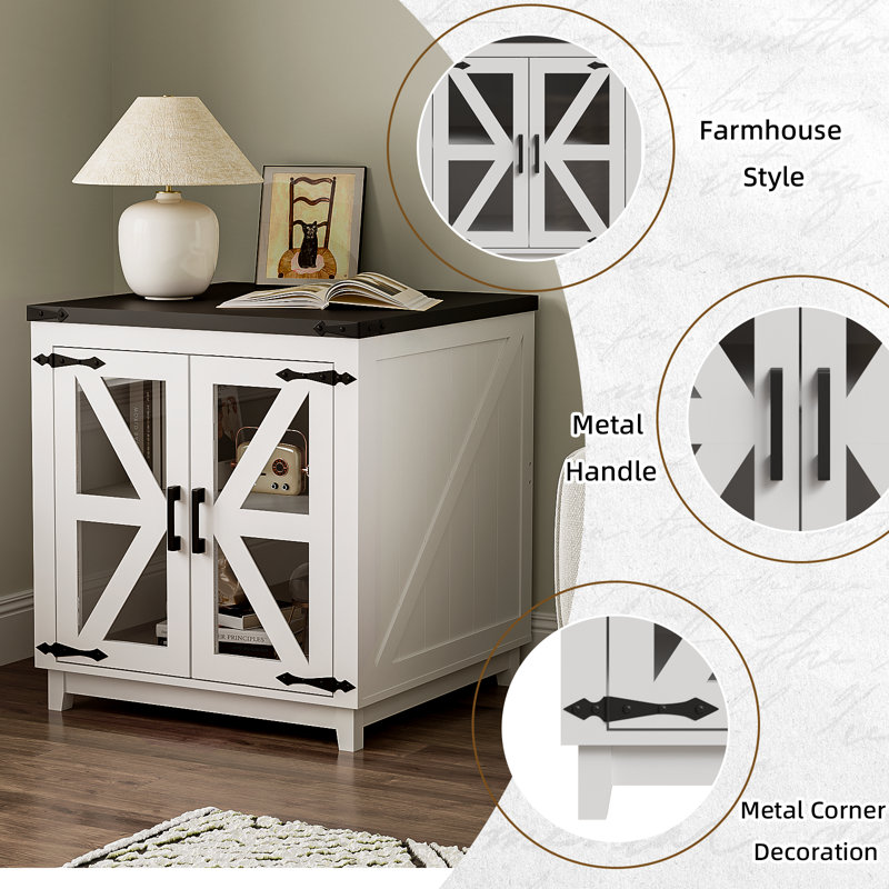 End Table With Charging Station, Black Top/ White Base