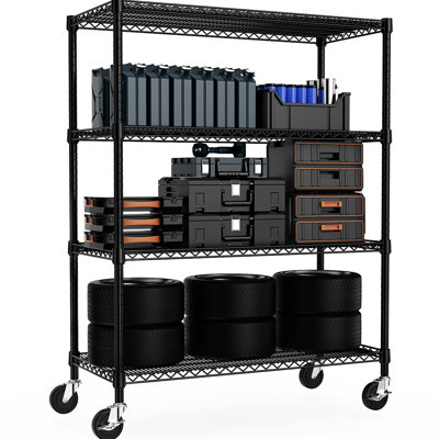 4 Tier Metal Shelving For Pantry Home Office Commercial Exhibition Shelf Organizer With 360 Rotatable Wheels And Adjustable Height 1760/2200 Lbs Total