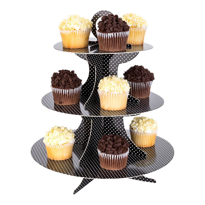 Présentoir à petits gâteaux en carton à 3 niveaux - Pois - Support à petits gâteaux - Présentoir à pâtisserie - 13 1/2 po x 13 1/2 po x 14 po - boîte de 1 carat - Tek Pâtisserie