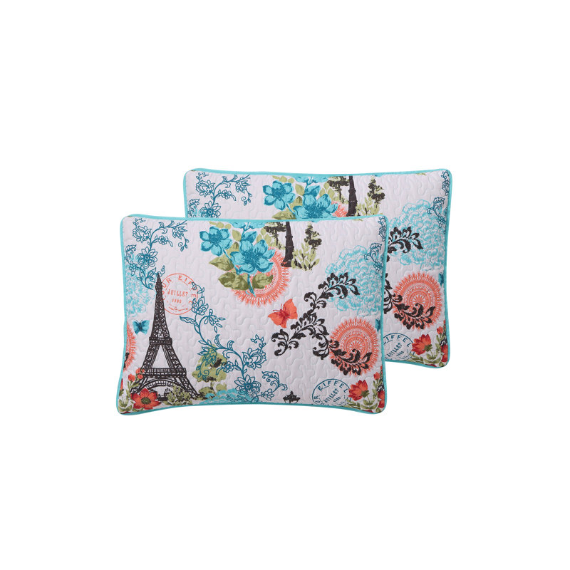 Eiffel Blue Reversible Microfiber Full Quilt Set