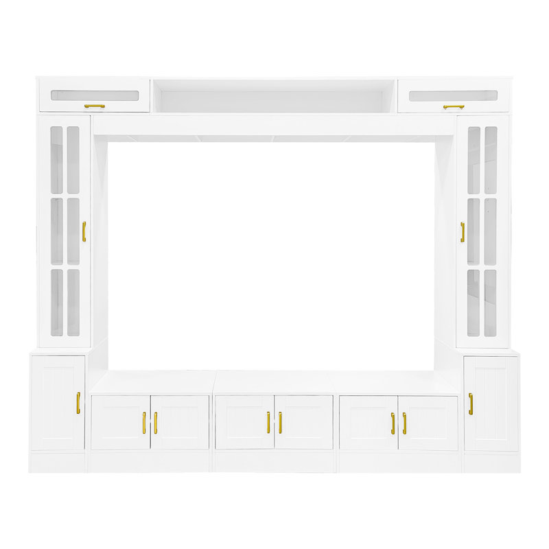 VIBE HAUS 98.4" W Wall Unit Entertainment Center With Bookshelves For Tvs Up To 80", White
