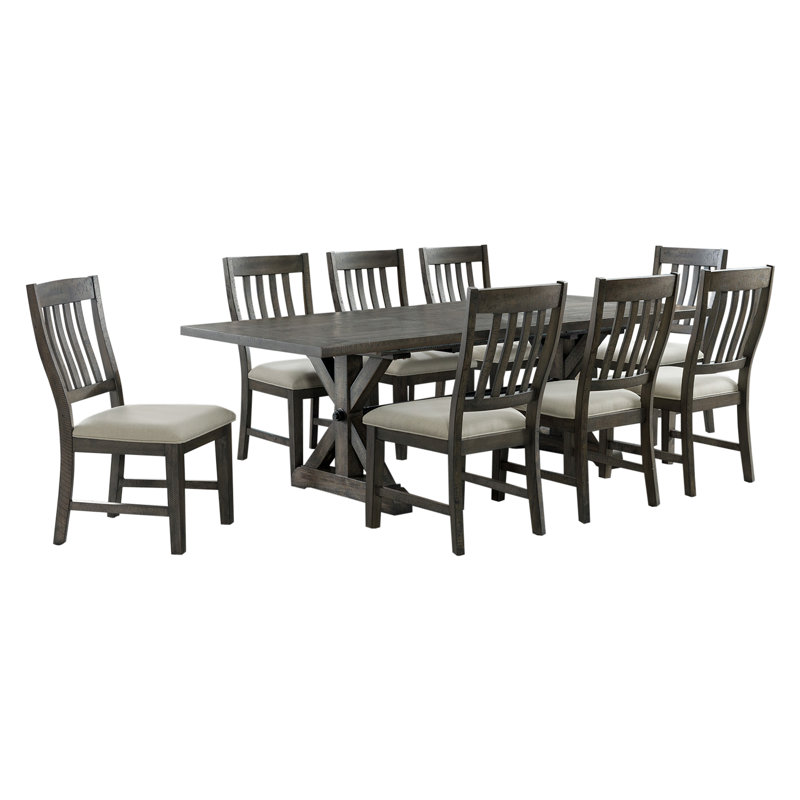 Ensemble repas 5 pièces Sunset Trading Trestle | Table extensible 96 po rectangulaire | 4 chaises d'appoint rembourrées | Bois gris vieilli | 8 sièges