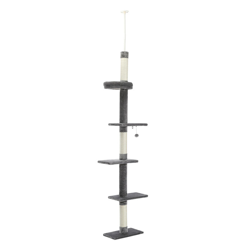 Interactive adjustable 6-tier floor-standing cat tower