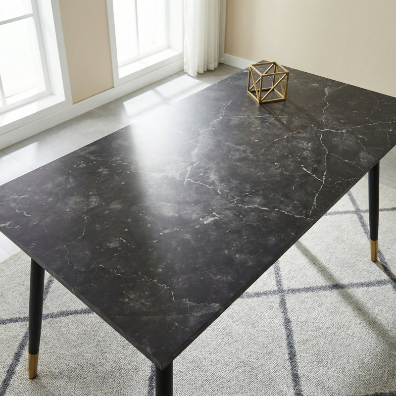51.18" Black Marble-Style Office Desk, Black Marble