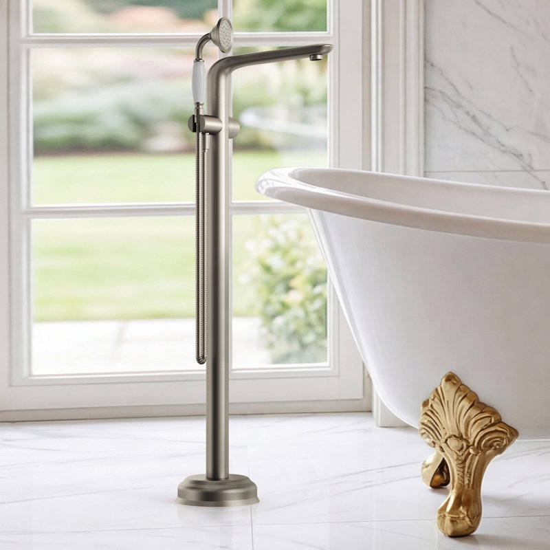 1 Handle Freestanding Tub Filler with Diverter, Brushed Nickel