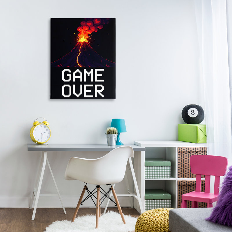 Pixel Volcano Game Over Canvas, design par Kim Allen, H 40 po x l 30 po