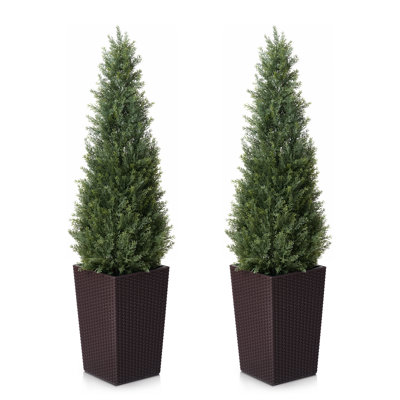Topiaire de cèdre Adcock 4pi - faux cyprès résistant aux rayons UV avec grande jardinière et plantes décoratives