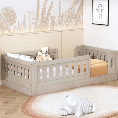 Lit plateforme simple avec garde-corps naturel - finition en bois massif, fabrication stable