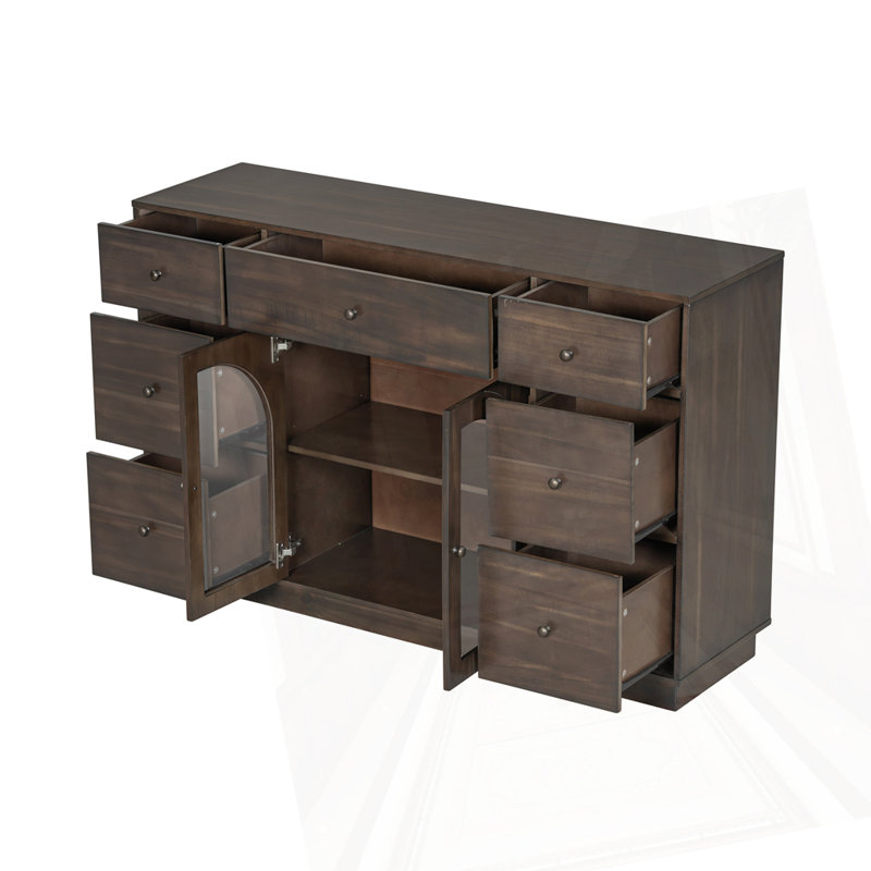 2 Doors And 7 Drawers Cabinet, Dark Brown