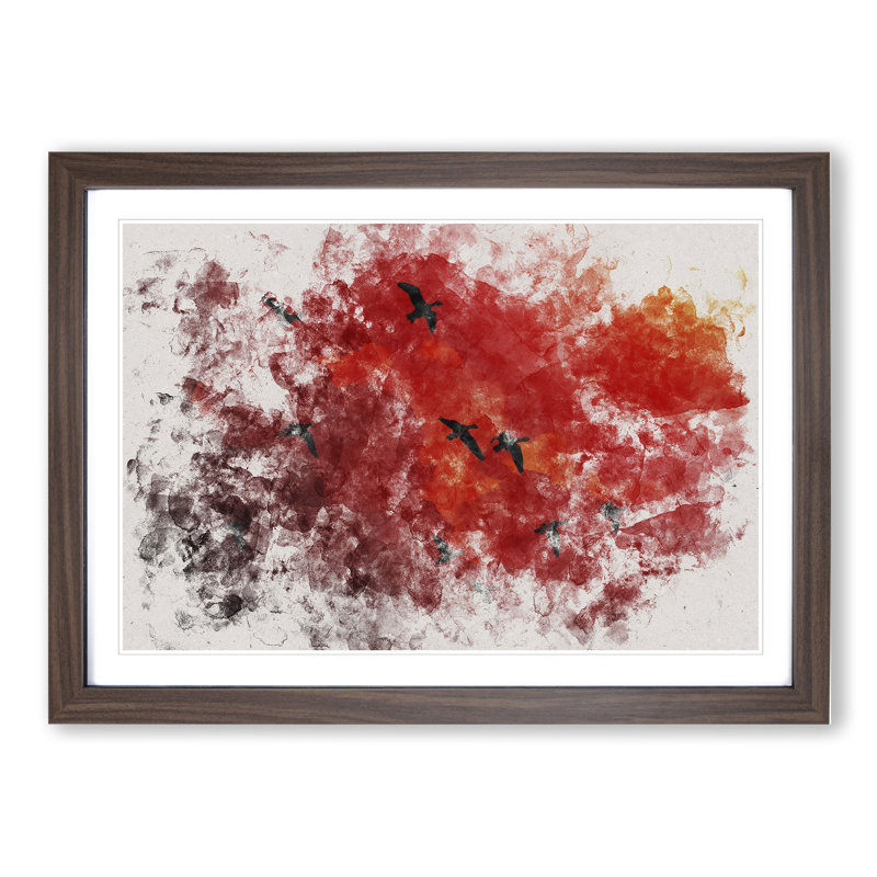 Migratory Geese Watercolour - Picture Frame Graphic Art, Walnut Framed, 27cm H x 36cm W x 2cm D