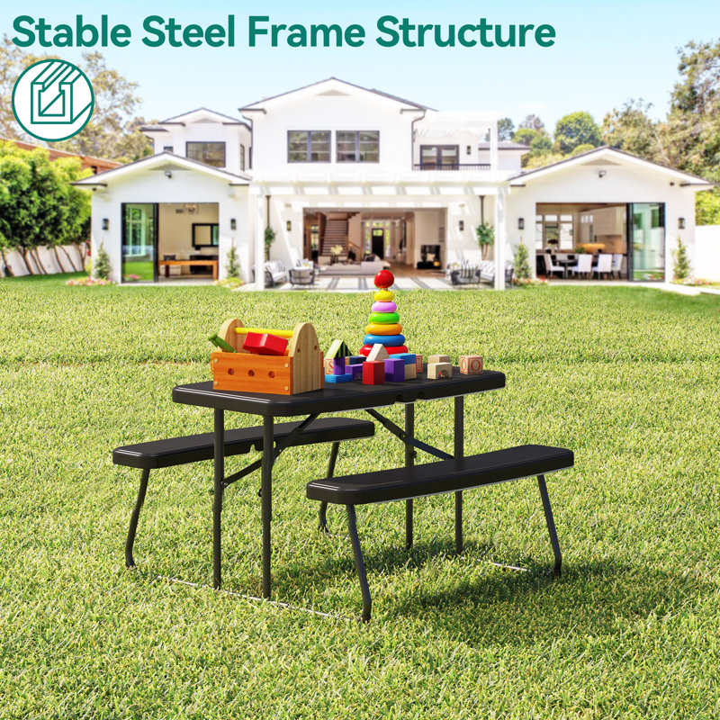 Dumlao 4 - Person Patio Dining Set with Rectangular Table, Black