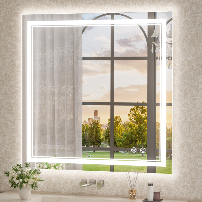 Johnn LED Lighted Bathroom Vanity Mirror 3 Color Dimmable Light & Anti-fog Wall Mirror, 36" x 36"