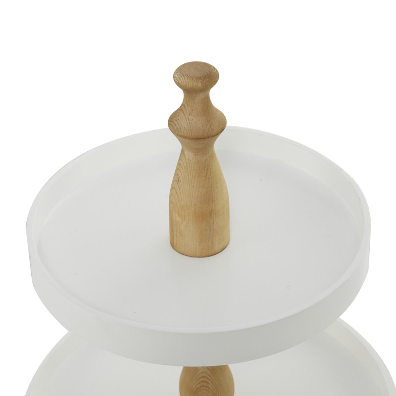 Wood 3 Level Tiered Server with Wood Post, White