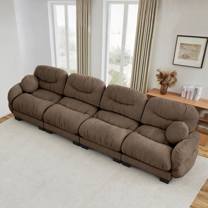 Canapé modulaire confortable en chenille plissé 4 places, Brun, H 36,2 po x l 150,3 po x P 34,2 po