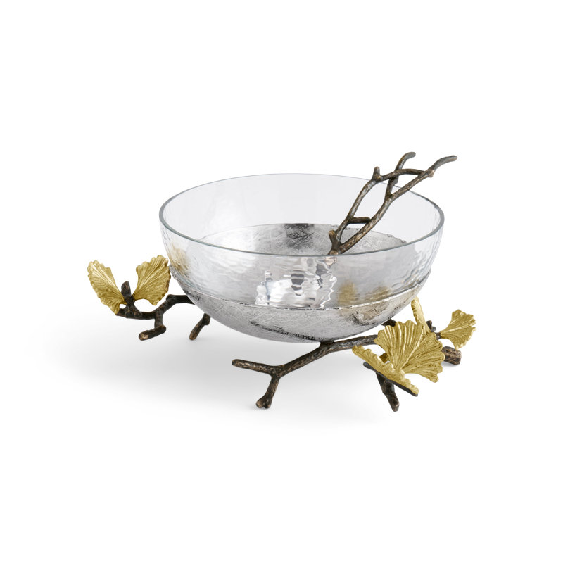 Butterfly Ginkgo Glass Nut Bowl with Spoon