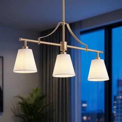 3-Lamp white cloth cover adjustable iron pendant light
