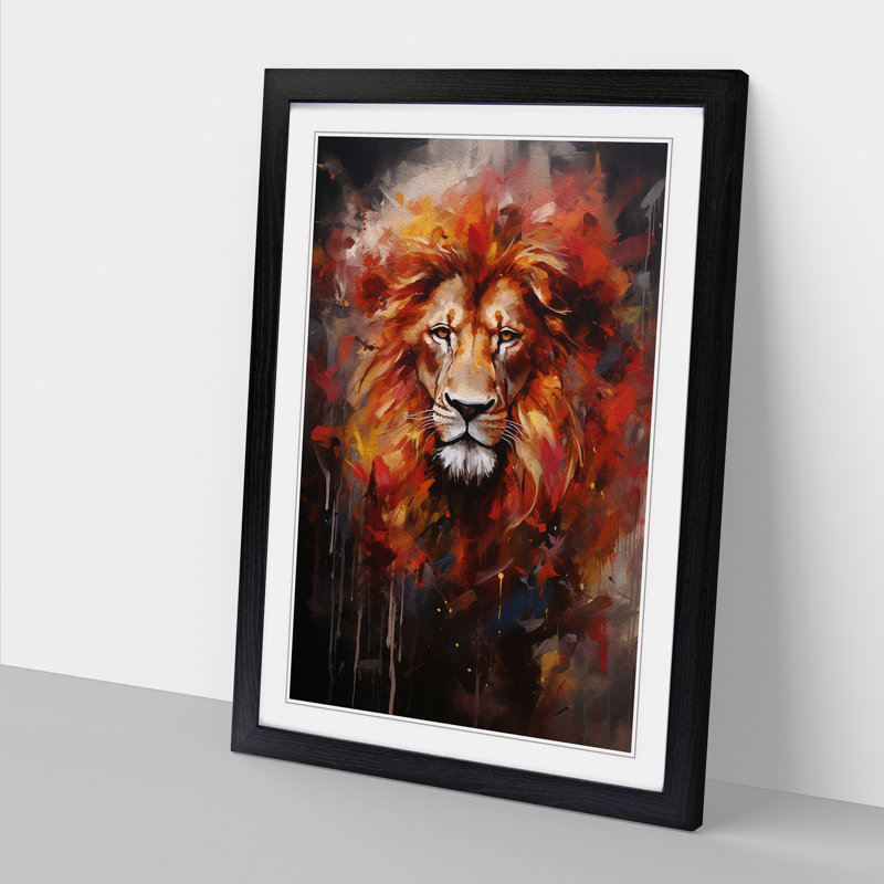 Lion Modern No.3 - Single Picture Frame Print on Wood, Black Framed, 34cm H x 25cm W x 2cm D