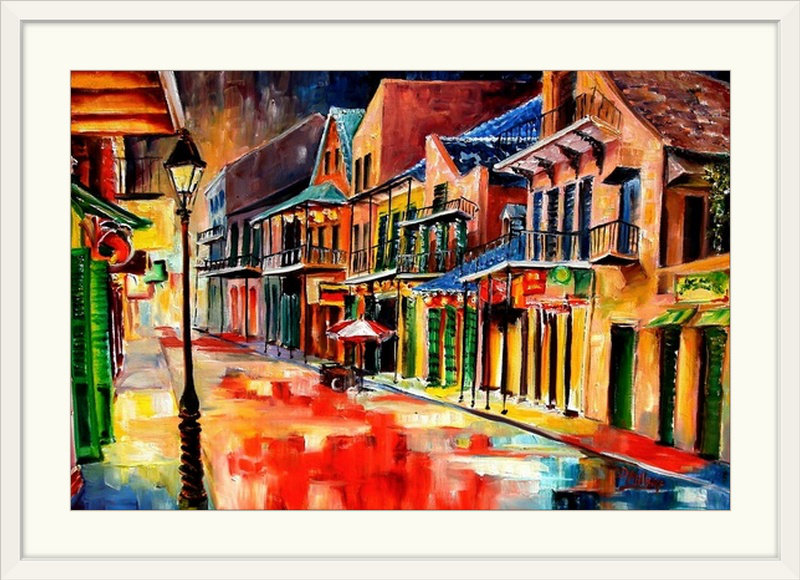 «New Orleans Jive» par Diane Millsap - reproduction, H 24 po x l 32 po x P 1 po, Cadre blanc