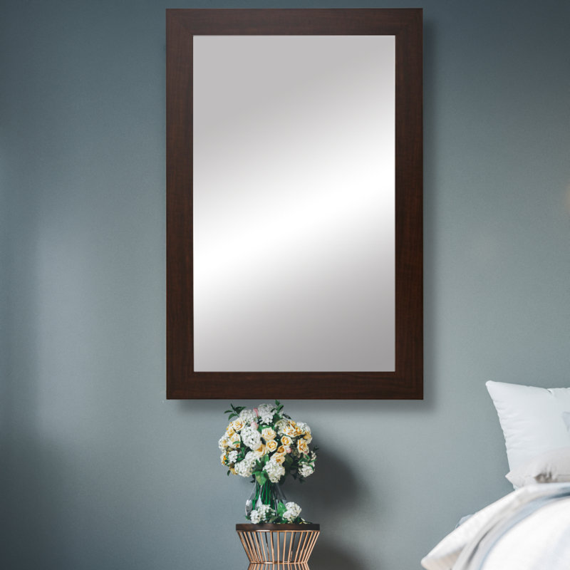 Shmuel Wood Framed with Safety Backing Ideal for Bathroom / Vanity Mirror, 26" x 38", Dark Walnut