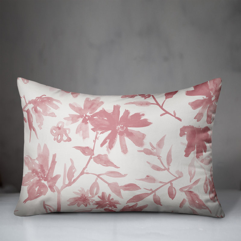 Floral Outdoor Reversible Throw Pillow, Pink, 14"H x 20"W