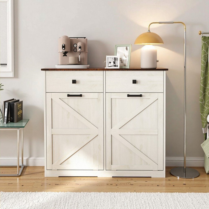 Armoire poubelle Farmhouse, Brun et blanc antique
