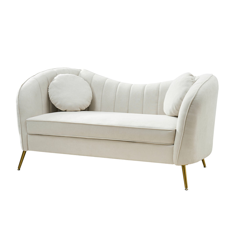 Belice 164cm W 2 Seater Chenille Tufted Sofa with Two Throw Pillows, Beige