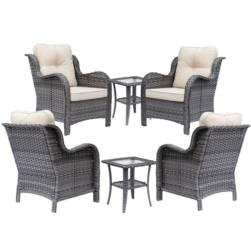 Outdoor Patio Single Chair With Cushions (set Of 6), Grey